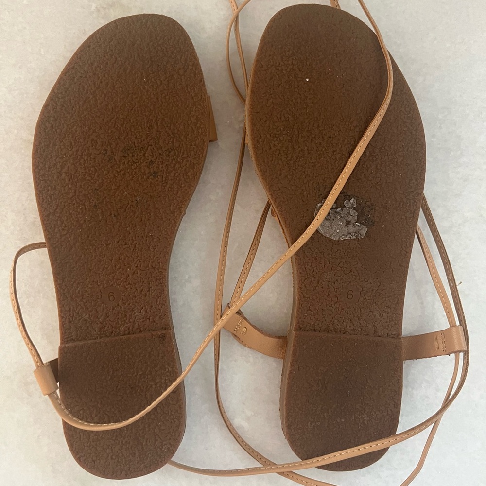 Madewell Tan Leather Lace-Up Flat Sandals Size 6 - Picture 3 of 5